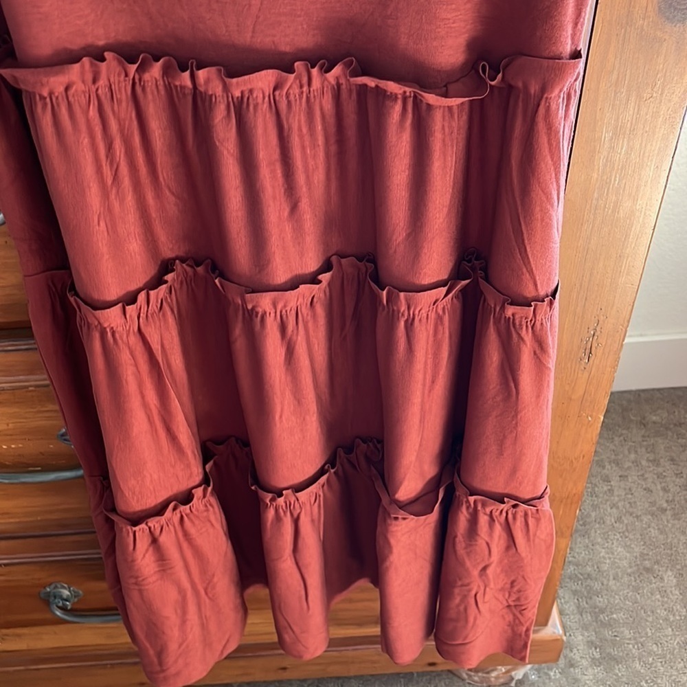 NWOT Zenana Women’s brown tiered dress, measurements in picture. - Picture 2 of 5